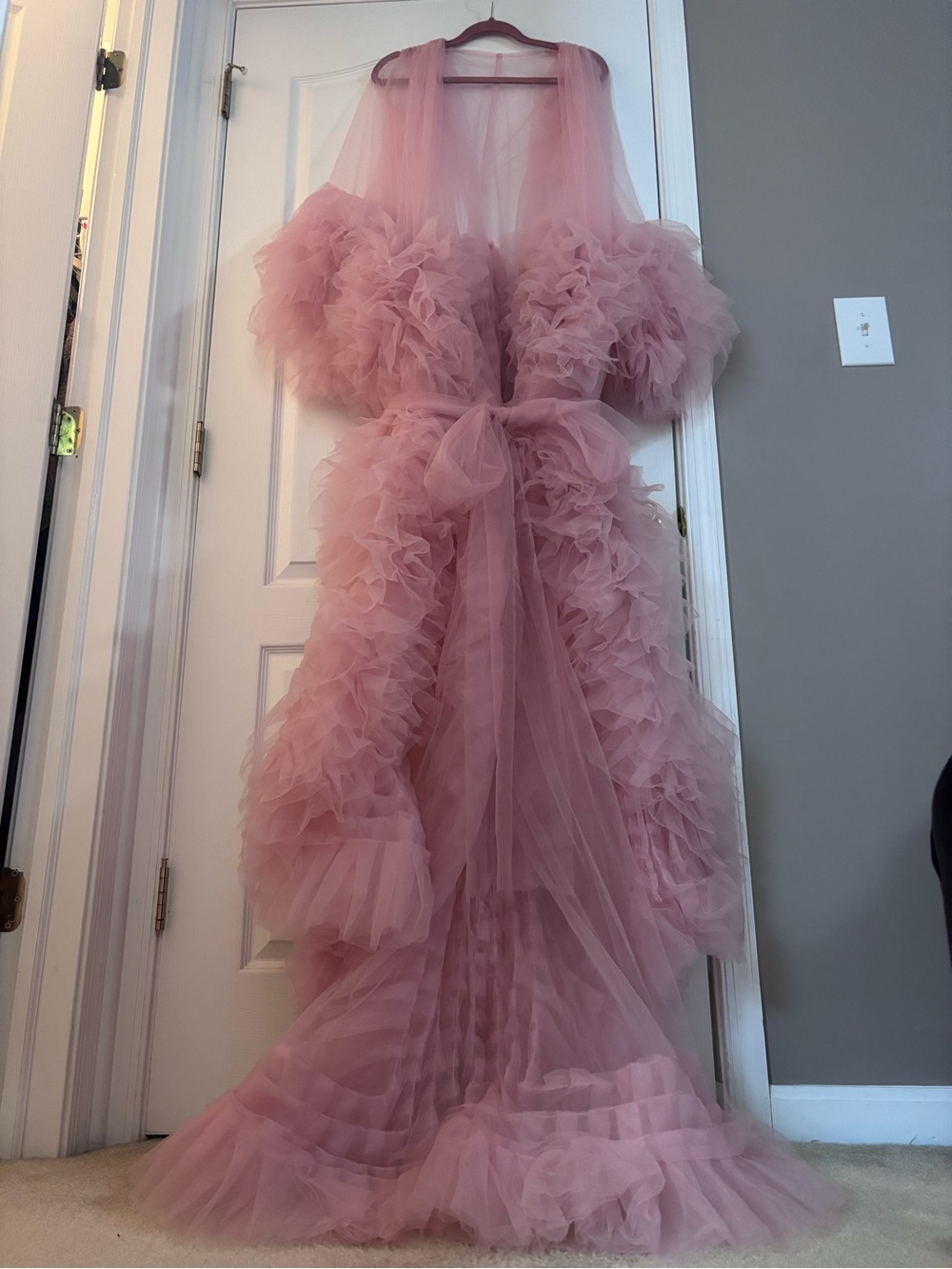 Pink Blush Ruffled Sheer Tulle Gown Robe Small - Picture 4 of 4